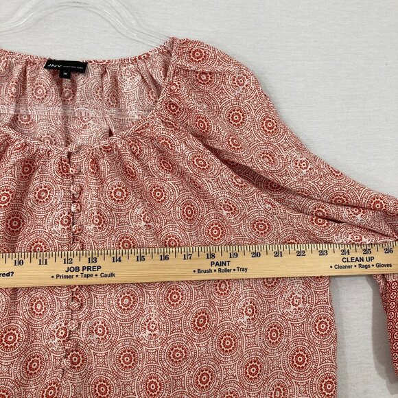 Jones New York Red Tan Patterned 3/4 Sleeve Peasant Popover Blouse 1X Soft Rayon - Picture 7 of 11